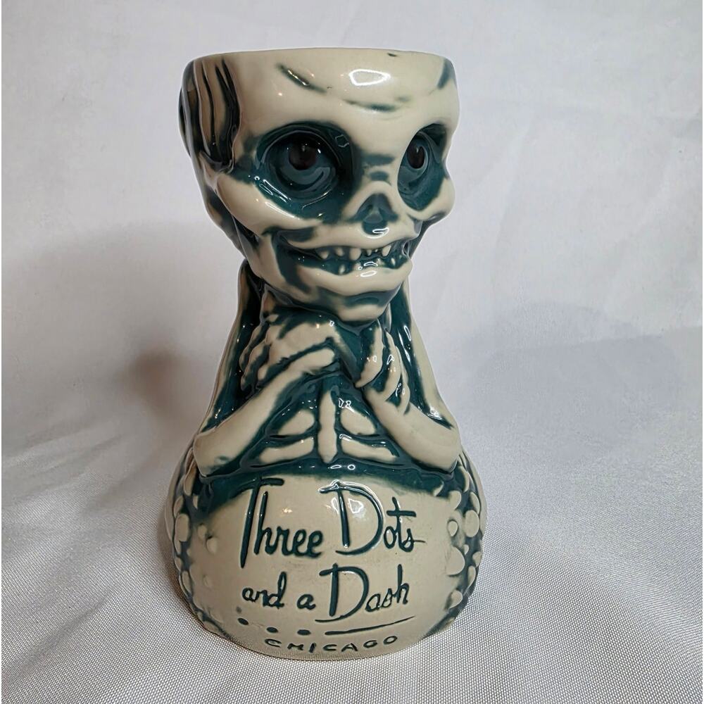 Chicago Ceramic Skull Tiki Mug - Cream and Teal